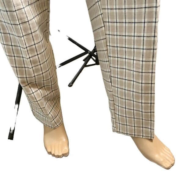 Baxter Wells Neutral Plaid Pattern Linen Blend Pants Sz 10 Preppy Light Academia - Picture 3 of 15